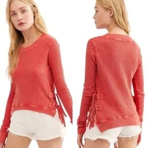 Free People Red Long Sleeve Top